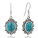 925 Oxidized Sterling Silver Blue Turquoise Gemstone Oval Rope Edge Vintage Dangle Earrings 1.4