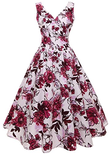 Vogueshop Womens 1950s V Neck Sleeveless Vintage Dress A Line Cocktail Party Dresses