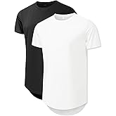 Comdecevis Mens 2 Pack Cotton Crewneck T-Shirts Hipster Hip Hop Longline Tees Shirts