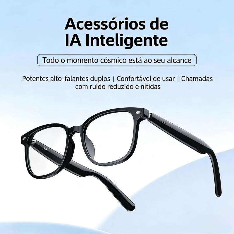 Óculos com tradução inteligente por IA, equipados com áudio Bluetooth com encaixe magnético, compatíveis com chamadas em viva-voz e reprodução de música, são o dispositivo ideal para o dia a dia