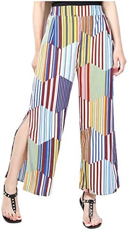 Women's Breathable Damask with Pockets High Waist Split Printed Wide Leg Palazzo Pants