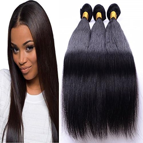 Brazilian Hair 3 Bundles Straight with Lace Front Free Part Closure, Black Hair Color, Mixed Length (12 14 16+10)