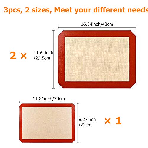 Songway Silicone Baking Mats Set, Reusable Baking Tray Sheet Liner, Non Stick, Washable, Heat-Resistant, FDA Approved, BPA Free Cooking Bakeware Mat for Cookie, Pastry, Roasting (Black)