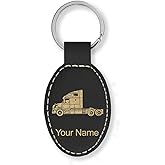 LaserGram Oval Keychain, Truck Cab, Personalized Engraving Included (Black with Gold)