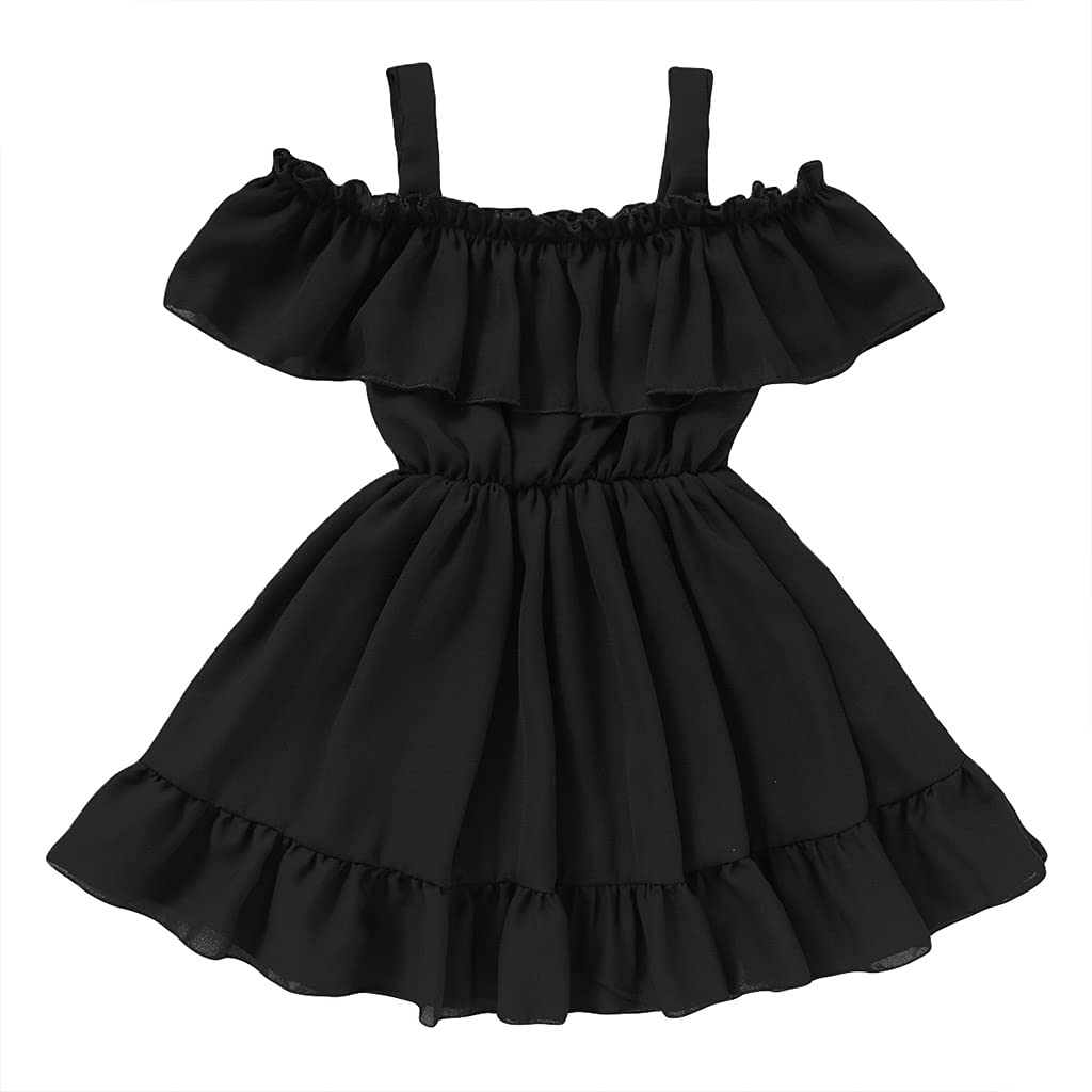 Photo 1 of Toddler Baby Girls Summer Dress Chiffon Princess Dress Little Girl Clothes Sleeveless Off-Shoulder Dress Black
