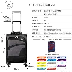 Alternative view of Aerolite Lightweight 4 Wheel Carry On Hand Cabin Luggage Suitcase Black Grey for British Airways Ryanair (Priority) easyJet (Plus/Flexi) & Many More