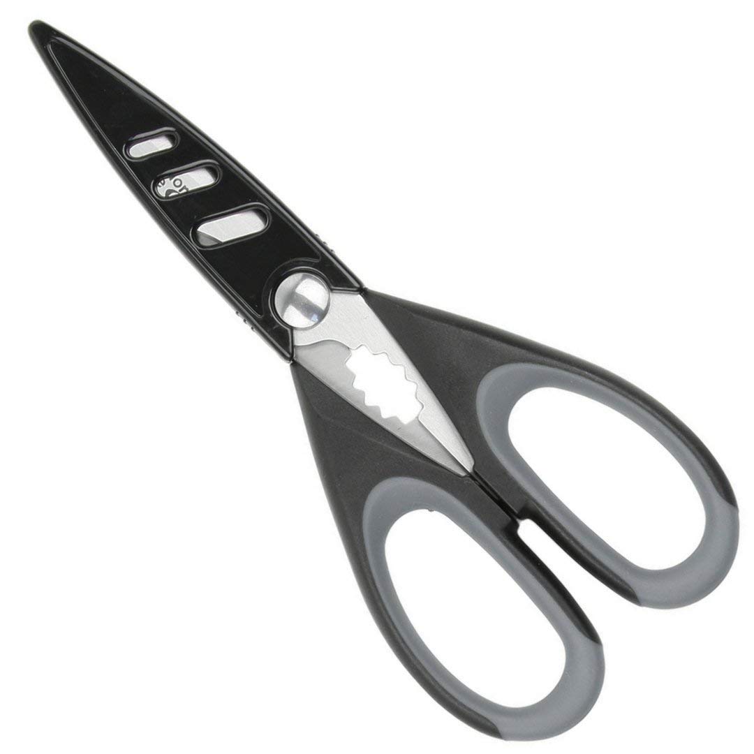Heavy Duty Kitchen Scissor Shears - Large, Strong, Soft Grip, Dishwasher Safe, Multi-Purpose, Utility Food Cooking Snips, Bottle Opener & Safety Sheath. (Grey)
