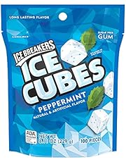 ICE BREAKERS ICE CUBES Peppermint Flavored Sugar Free Chewing Gum, Made with Xylitol, 8.11 oz Bag (100 Pieces)