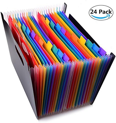 24 Pockets Expanding Files Folder Portable Accordion File Folder High Capacity Multicolour Stand Plastic A4 Business File Package Organizer Bag