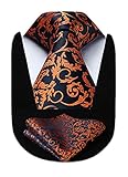 HISDERN Orange Ties for Men Floral Men's Tie