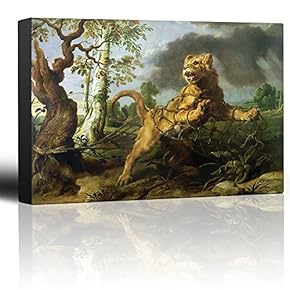 Oil Painting of Lion and The Mouse by Peter Paul Rubens - Baroque Style - Catholic, Christianity, Religion, Religious - Canvas Art Home Art - 12x18 inches