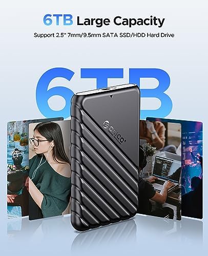 Festplattengehäuse 2,5 Zoll, 6Gbps USB C 3.1 Gen 1 Festplatten Gehäuse für 9.5mm 7mm 2.5 Zoll SATA SSD HDD, UASP Trim unterstützt,mit USB 3.1 Kabel,Werkzeugloses Externe SSD Gehäuse ABS (Schwarz