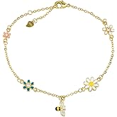 Silvershake SueBue 18K Yellow Gold Plated Stainless Steel Trendy Flower and Bee 6.5 to 8.5 Inch Adjustable Bracelet Jewelry for Women