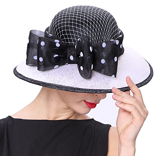 Koola's hats Lady White Black 3 Layers Sinamay Wedding Hats Sun Hat Ascot Race Derby Hat