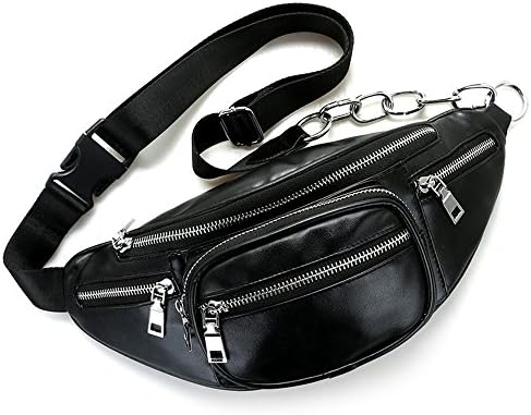 Herald Fashion Elegant Leather Fanny Pack Waist Pouch (Zipper Black)