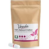Veeda 100% Natural Cotton Tampons Super Absorbency - Non-Applicator Tampons with leak proof protection - Unscented, Chlorine &amp; Toxin Free - 32 Count