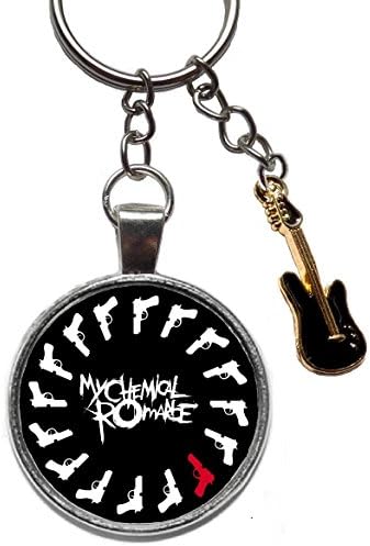 My Chemical Romance Gun Logo Black Gold Electric Guitar Keyring Gerard Way Figure