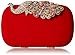 BMC Womens Elegant Rhinestone Peacock Clasp Velvet Cocktail Evening Handbag-RED