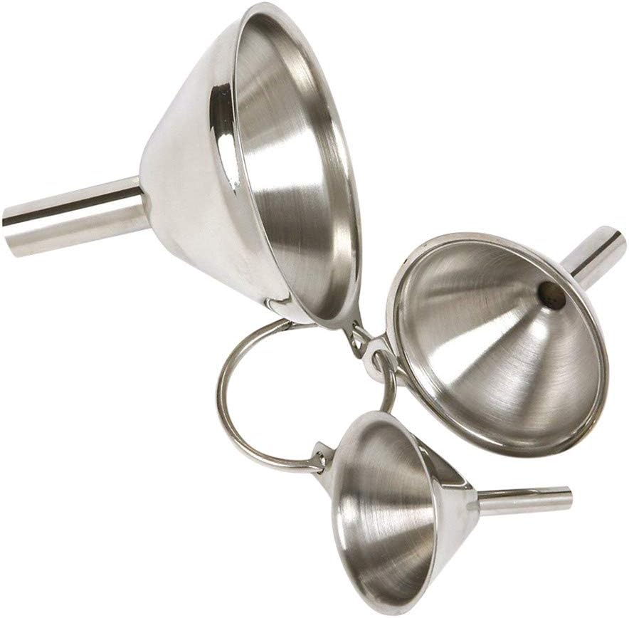 Wabaodan 3Pc Stainless Steel Funnels Set Canning Detachable Strainer Filter Mini Funnel Perfect for Adding Salt, Pepper,Essential Oils, Oils to A Cruet, Powdered Spice