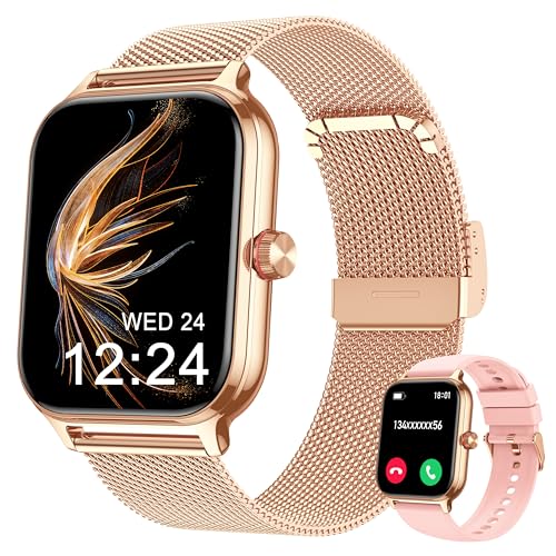 LODIMEKE Women's Smart Watch with Calls and AI Assistant, Whatsapp Notifications, 1.95 Inch Smartwatch with Blood Pressure Monitor/SpO2/Heart Rate Monitor/Sleep, 2 Straps Bracelet Gift iOS Android