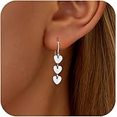 SUYACS 925 Sterling Silver Three Love Heart Drop Dangle Earrings for Women Dangling Silver Post Hook Hoops Stud Earring Minimalist Hypoallergenic Huggie Earring Christmas Jewelry Gifts for Mom