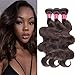 FASHION LADY Peruvian Body Wave Human Hair Bundles 3 Bundles Dark Brown Virgin Human Hair Extensions (16 18 20,Dark Brown Color 2)