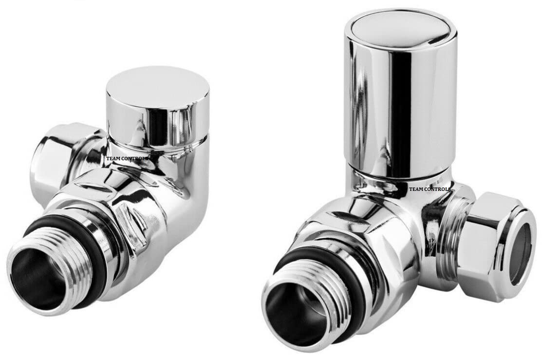Chrome Corner Radiator Valves Towel Rail Valve Angled Pair Solid Brass 15mm TC-RVCC