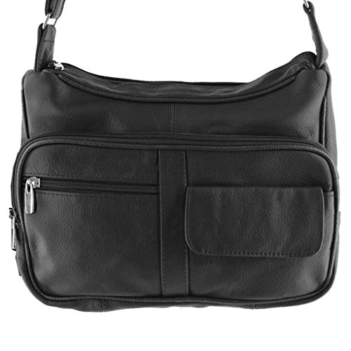 Leather Carrier #1003Black Women's Genuine Crossbody Shoulder Strap Organizer Purse, Black