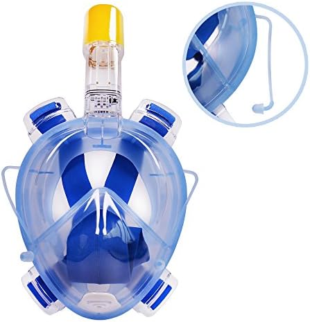 Snorkel Mask Full Face Snorkel Mask Easybreath with Waterproof Earplugs and 180° Large Vision Anti-fog Anti-leak (Blue, L)