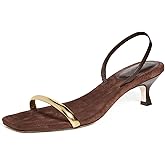 CAGLGLZ Low Kitten Heel Sandals for Women Open Toe Metallic Finish Sandals One Strap Slip on Backless Summer Comfortable Fashion Dressy Shoes 9.5