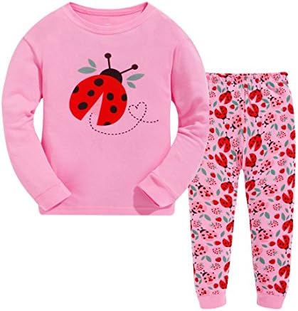 Ladybug Pajamas for Girls Sleepwear Clothes Toddler Cotton Pants Set Pink 6T