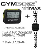 Bundle - 2 items: 1 Gymboss miniMAX Interval Timer and Stopwatch + 1 Gymboss Watch Strap (Black w/ Yellow Buttons, One Size Fits All)