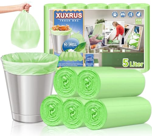 51wRJO kplL Xuxrus Biomüllbeutel 5 Litres Müllsäcke Kleine Kompostierbare Mülltüten Lebensmittel Abfallbeutel 200 Stück Grün Reißfeste Bio Beutel