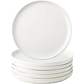 AmorArc Ceramic Dinner Salad Plates Set of 6, Wavy Rim 8.5 Inch Dish Set, The Dessert,Salad, Appetizer, Small Dinner etc Plate,Microwave, Dishwasher Safe, Scratch Resistant - Matte White
