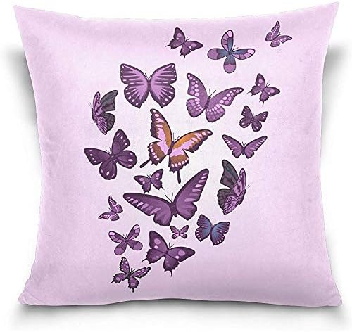 Jubenlcai Purple Butterflies Cushion Cover Decorative Throw Pillow Cover Sofa Couch 18 x 18 inch Home Decor