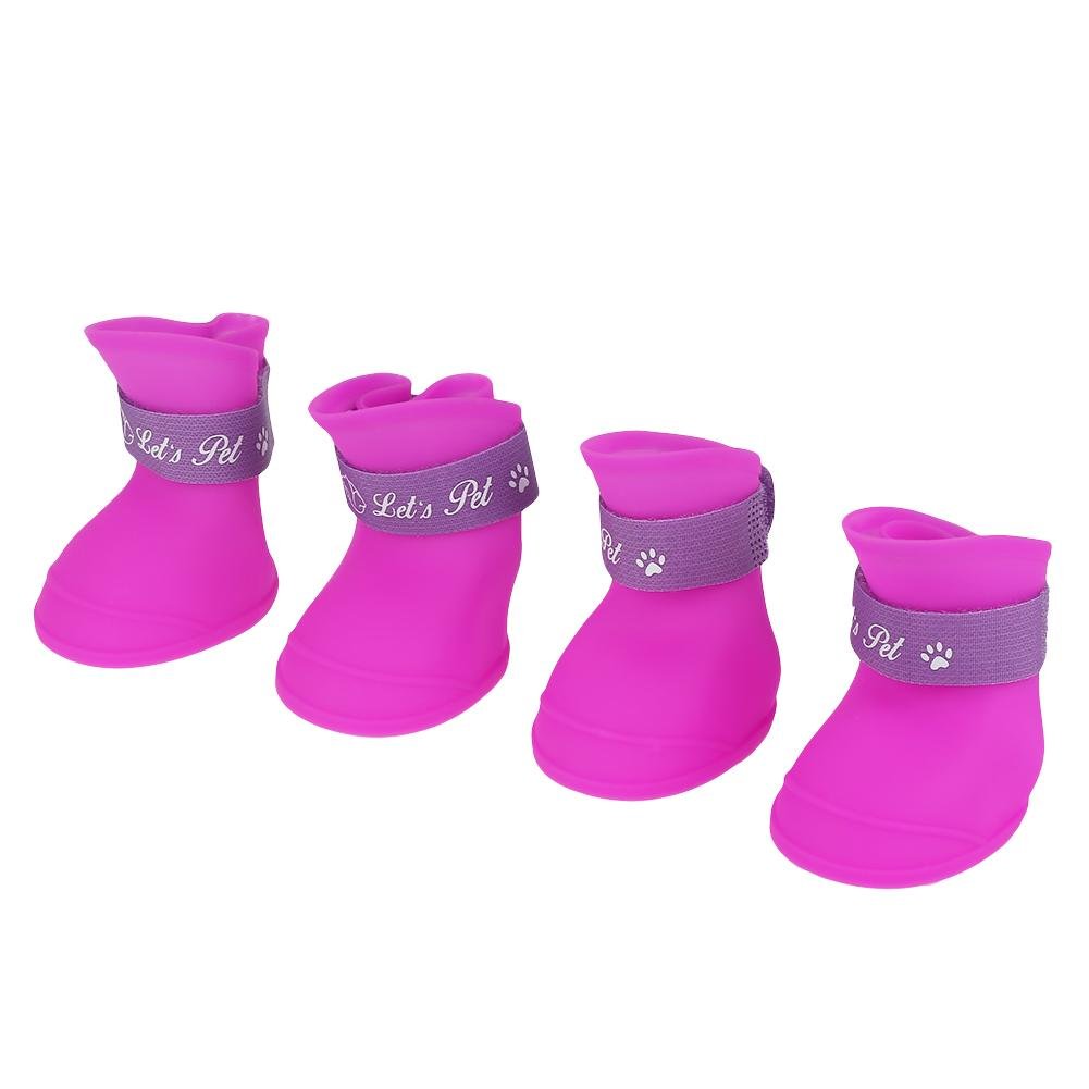 Pet Waterproof Boots，Fdit 4Pcs Pet Dog Rain Shoes Silicone Waterproof Anti-slip Protective Rain Shoes for Dog Small Animal (L/Purple)