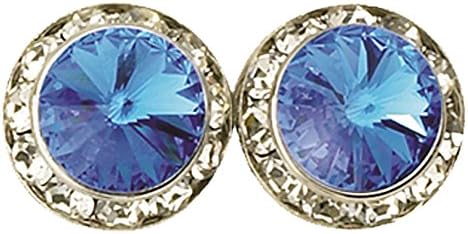 20mm Sapphire Swarovski Round Rivoli Crystal Rhinestone Pierced Earrings - USA made