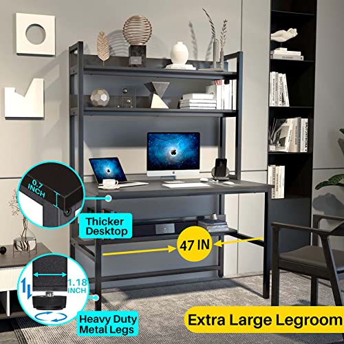 Aquzee Computer Desk With Hutch And Bookshelf, 47 Inches Black Home