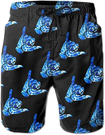 Mens Casual Beach Board Shorts Hawaii Shaka Blue Hand Sign Swim Trunk