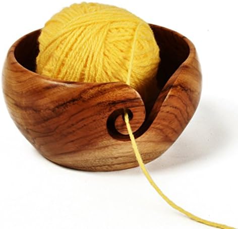 Stitch Happy Yarn Bowl Handmade Teak Wooden with Elegant Design - 6" x 3"