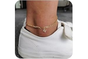 JERBAS Dainty initial Anklet Bracelets for Women Girls,18K Gold Plated Dainty NK Figaro Chain cubic zircon Charm Initial Anklets for Women girls Jewelry Gifts