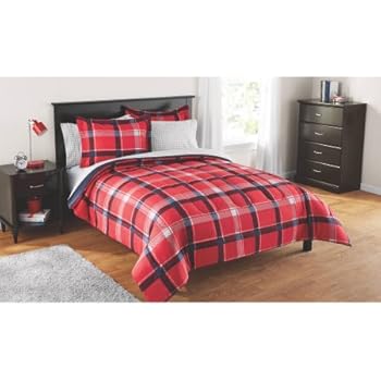 Dovedote Reversible Comforter and Matching Sheet Set for All Seasons (Full, Red Plaid)