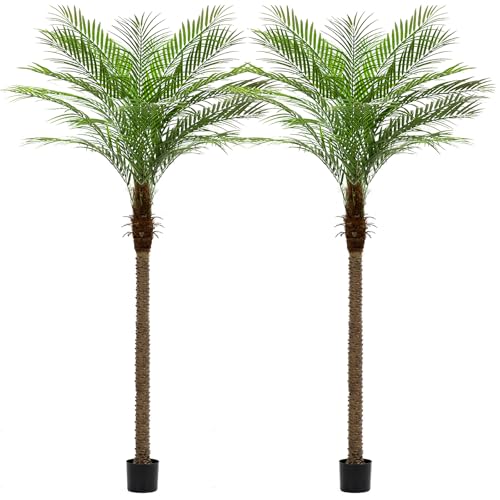 ZEEOZE 240 cm Artificial Phoenix Palm Tree Tall Artificial Palms with 18 Leaves Adjustable Artificial Plants Phoenix Palm for Outdoors Patio Swimming Pool Home Office Living Room Garden (2 Pcs, 240 cm