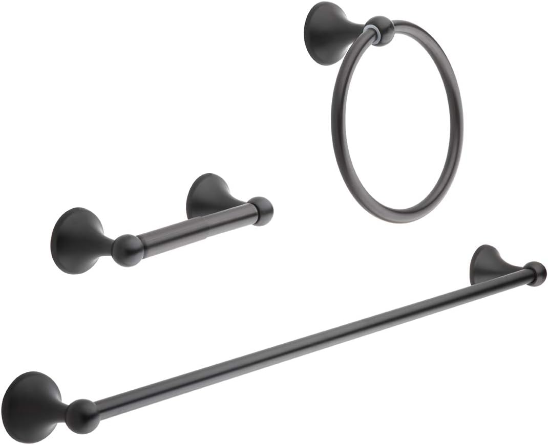 AmazonBasics Bathroom Hardware Accessories Set - 3 Piece, Oil Rubbed Bronze