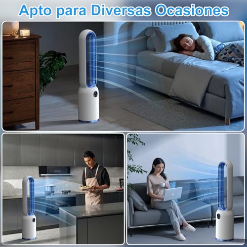 Bladeless Fan, Column Bladeless Floor Fan with Remote, 24 Speeds Silent Tower Fan 90° Oscillating, Touch Screen LED Display, 12H Timer, Brushless DC Pedestal Fan for Bedroom, Office (Blue)
