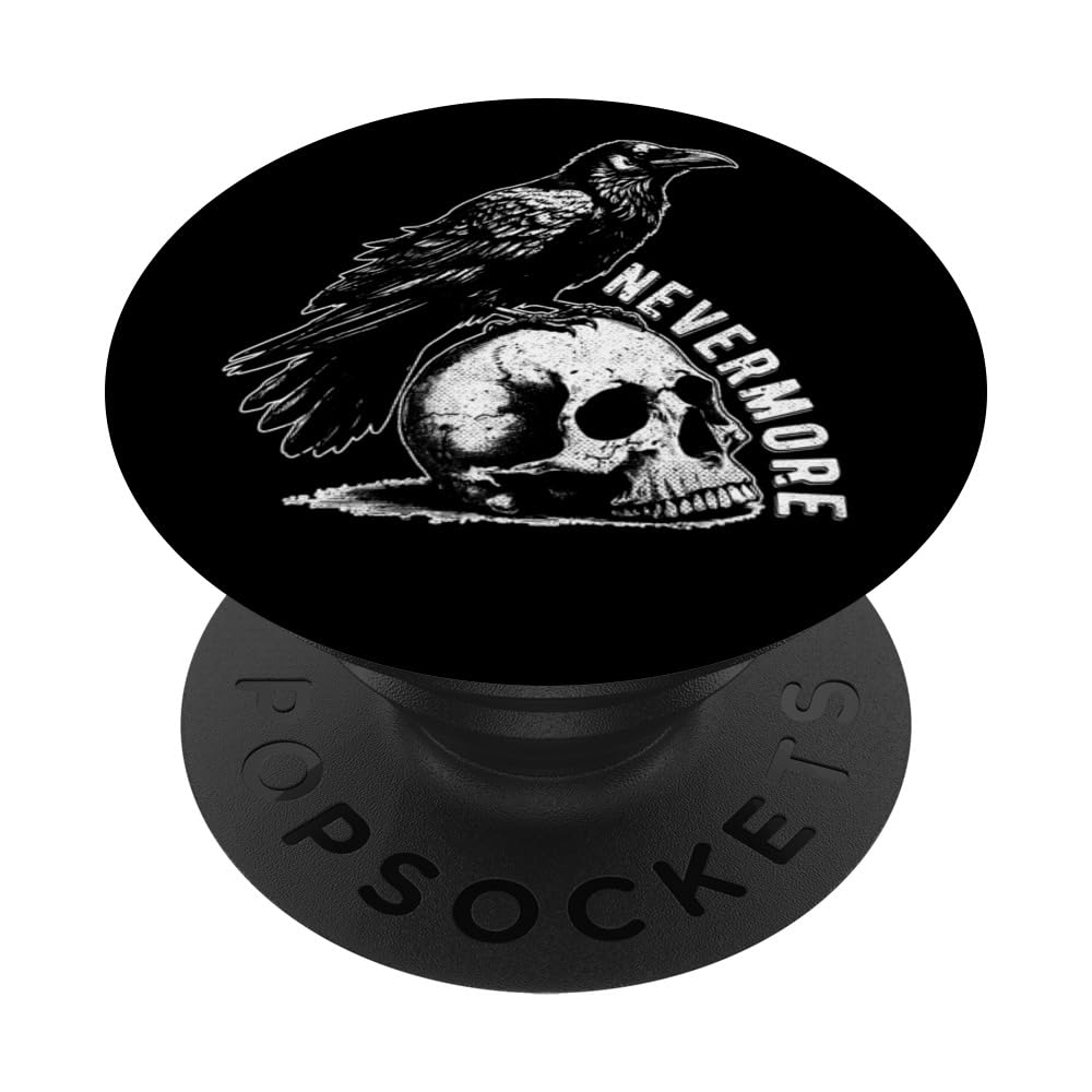 The Raven On Skull Nevermore Edgar Allan Poe Quote Vintage PopSockets Swappable PopGrip
