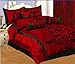 Grand Linen 7 PC Modern Black Burgundy Red Flock Satin Comforter Set/Bed in A Bag-California Cal King Size Bedding