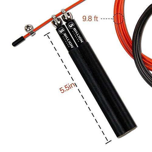5BILLION Speed Jump Rope - Orange - 360 Swivel ball - Work for Double Unders, WOD, MMA - Includes Carry Case, Spare Screw Kit & Replacement Bag - Thumbnail 3