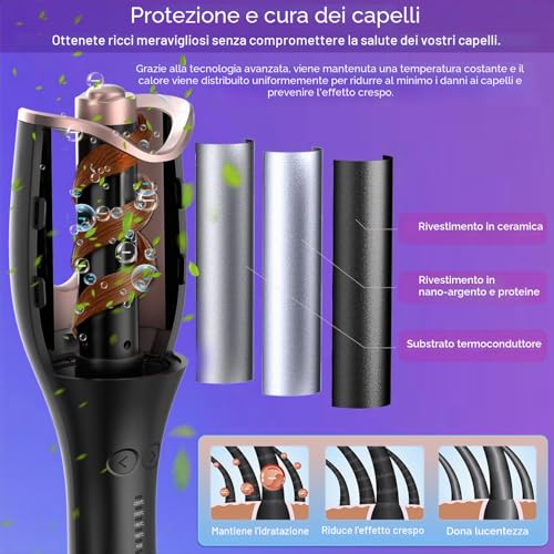 BUJIYI Automatic Curling Iron, Curling Iron, 4 Adjustable Temperature Settings, 3 Heating Time Options, 360° Swivel Anti-Tangle Cable (Black)