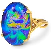 FUN JEWELS Swirl Color Change Oval Mood Ring in 24K Gold Plated, Handmade Delicate Jewelry, Size Adjustable, Gift for Women Multicolor